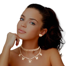Load image into Gallery viewer, Gold Rhinestone Butterfly Charm Chain 2Pc Set
