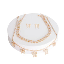 Load image into Gallery viewer, Gold Rhinestone Butterfly Charm Chain 2Pc Set
