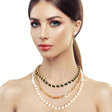 Load image into Gallery viewer, 3 Layer Gold Chain and Pearl Necklace
