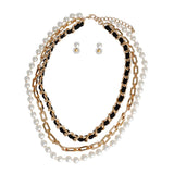 3 Layer Gold Chain and Pearl Necklace