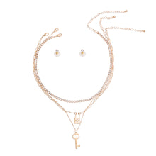 Load image into Gallery viewer, Gold 3 Layer Lock and Key Necklace
