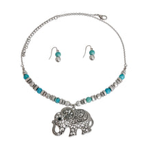 Load image into Gallery viewer, Burnished Silver and Bead Elephant Necklace
