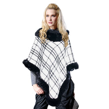 Load image into Gallery viewer, White Plaid Print Fur Poncho
