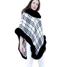 Load image into Gallery viewer, White Plaid Print Fur Poncho

