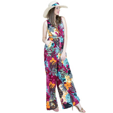 Load image into Gallery viewer, S/M Burgundy Tropical Jumpsuit
