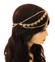 Cargar imagen en el visor de la galería, Gold and Red Clear Crystal Flower Head Chain
