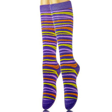 Load image into Gallery viewer, Purple Tiger Stripe Kneww High Socks
