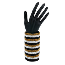 Load image into Gallery viewer, Black, White, and Gold Bead Striped Embroidered Arm Cuff Bracelet
