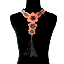 Load image into Gallery viewer, Coral Leather Rose and Tassel Choker Necklace
