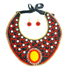 Load image into Gallery viewer, Multi Color with Black and White Bead Embroidered Bib Necklace Set
