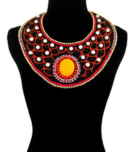 Load image into Gallery viewer, Multi Color with Black and White Bead Embroidered Bib Necklace Set
