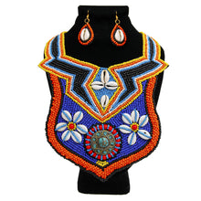 Load image into Gallery viewer, Multi Color Bead Bib Necklace Set with Cowrie Shell and Mosaic Detail
