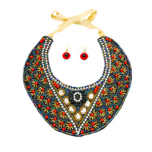 Cargar imagen en el visor de la galería, Multi Color Bead Bib Necklace Set with Rhinestone Detail
